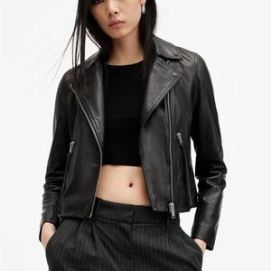 All Saints Dalby Slim Fit Leather Biker Jacket - Sz 4